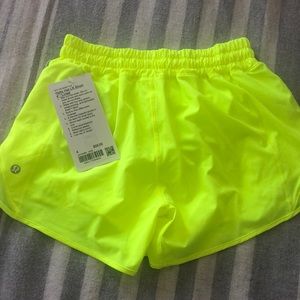 NWT lululemon hotty hot lr short 4” tall lined highlighter yellow